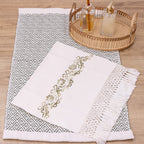 Jogo de Lavabo Bordado à Mão com 2 Peças - Verde