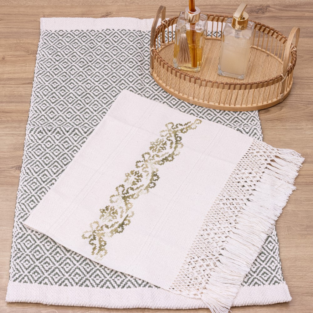 Jogo de Lavabo Bordado à Mão com 2 Peças - Verde