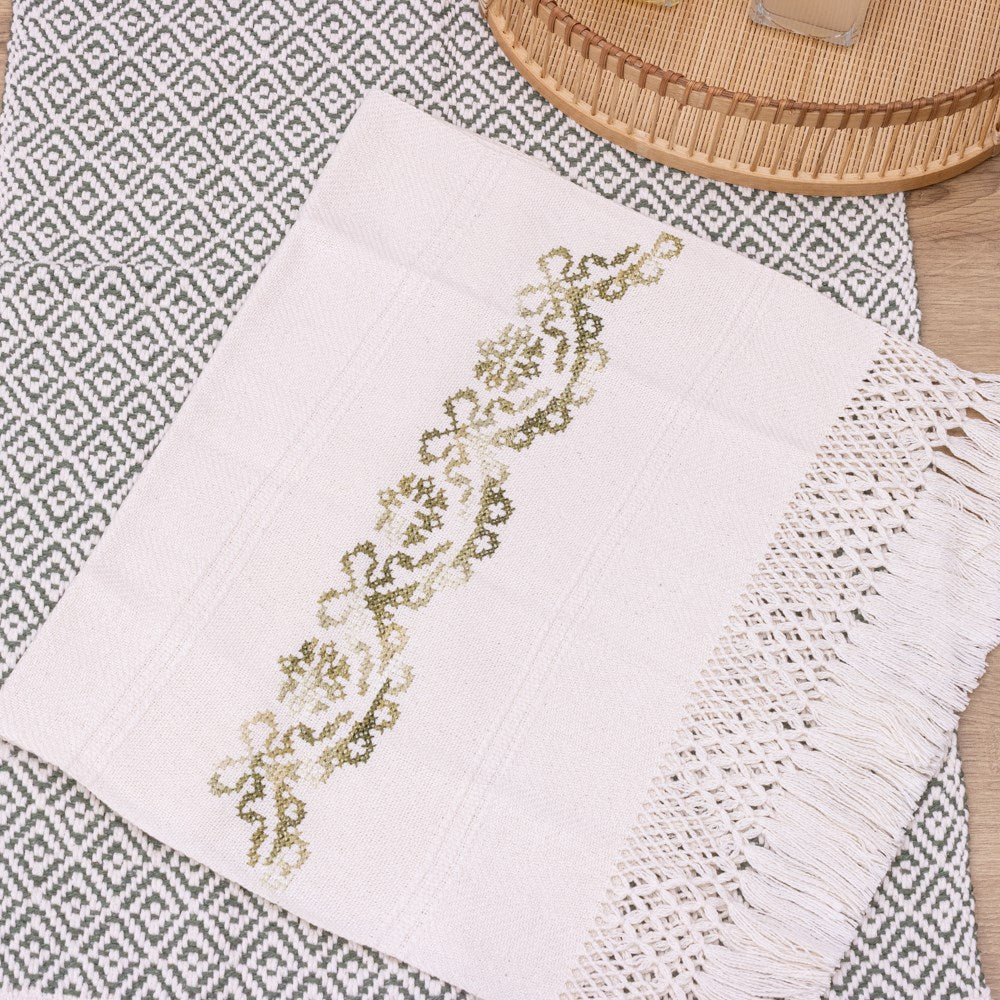 Jogo de Lavabo Bordado à Mão com 2 Peças - Verde