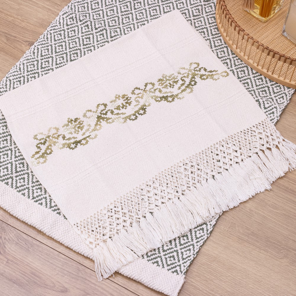 Jogo de Lavabo Bordado à Mão com 2 Peças - Verde