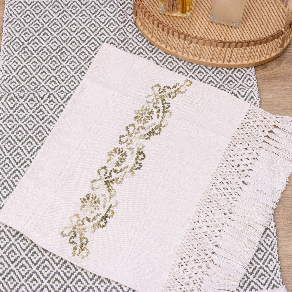 Jogo de Lavabo Bordado à Mão com 2 Peças - Verde