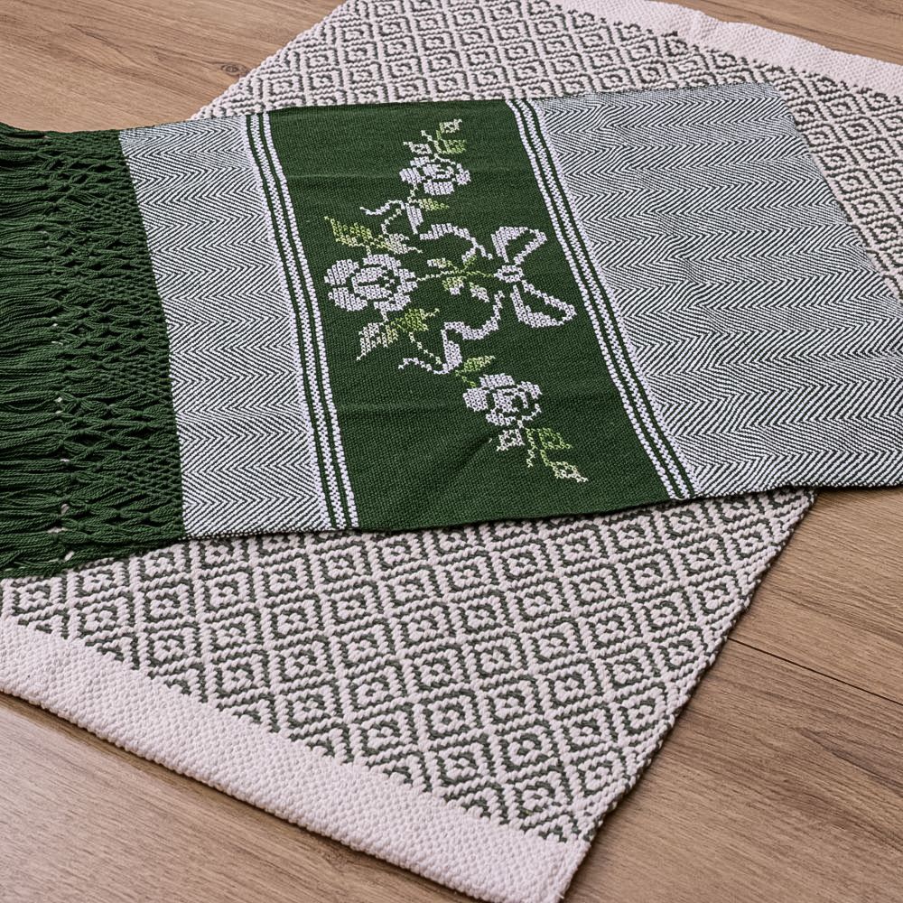 Jogo de Lavabo Bordado à Mão com 2 Peças - Verde