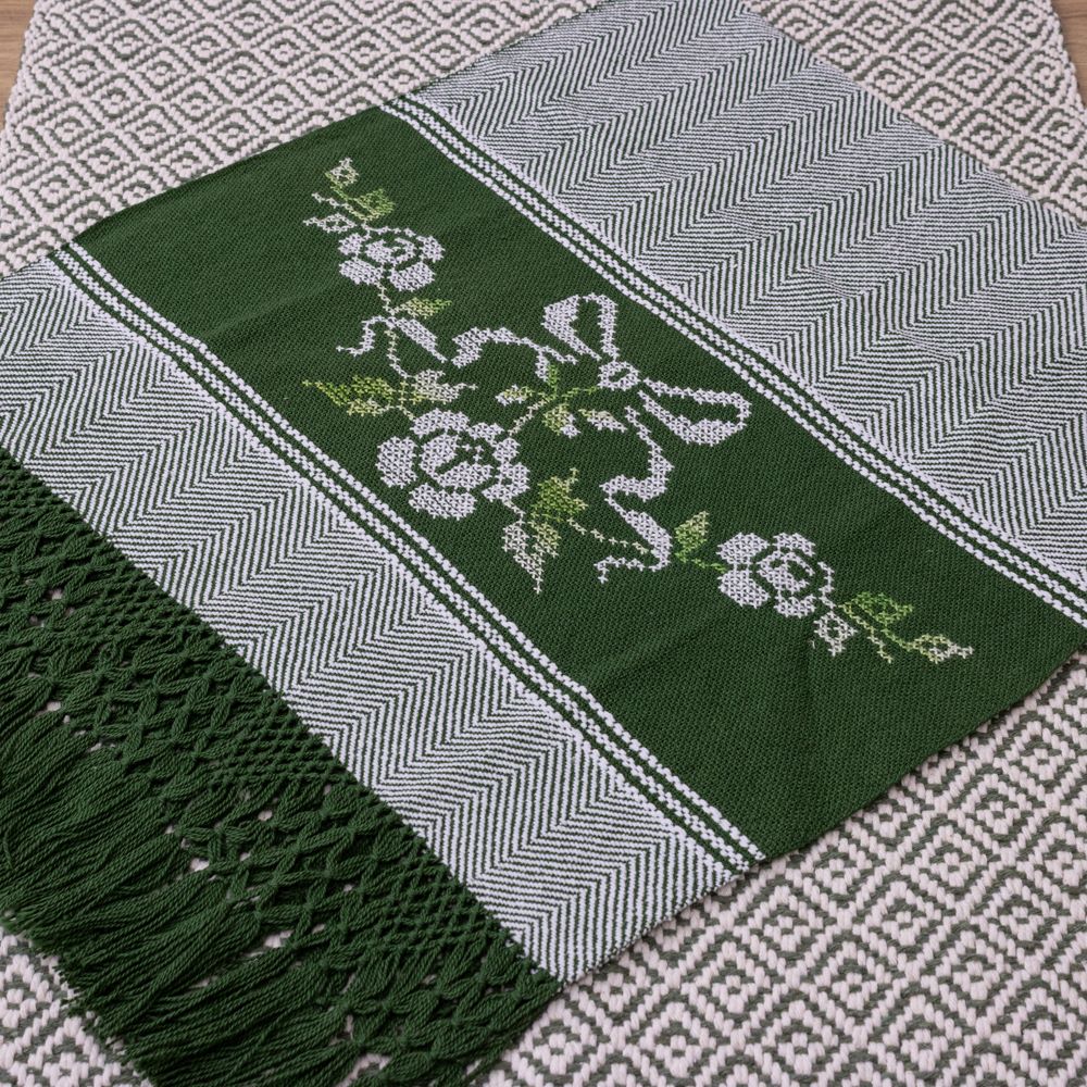 Jogo de Lavabo Bordado à Mão com 2 Peças - Verde