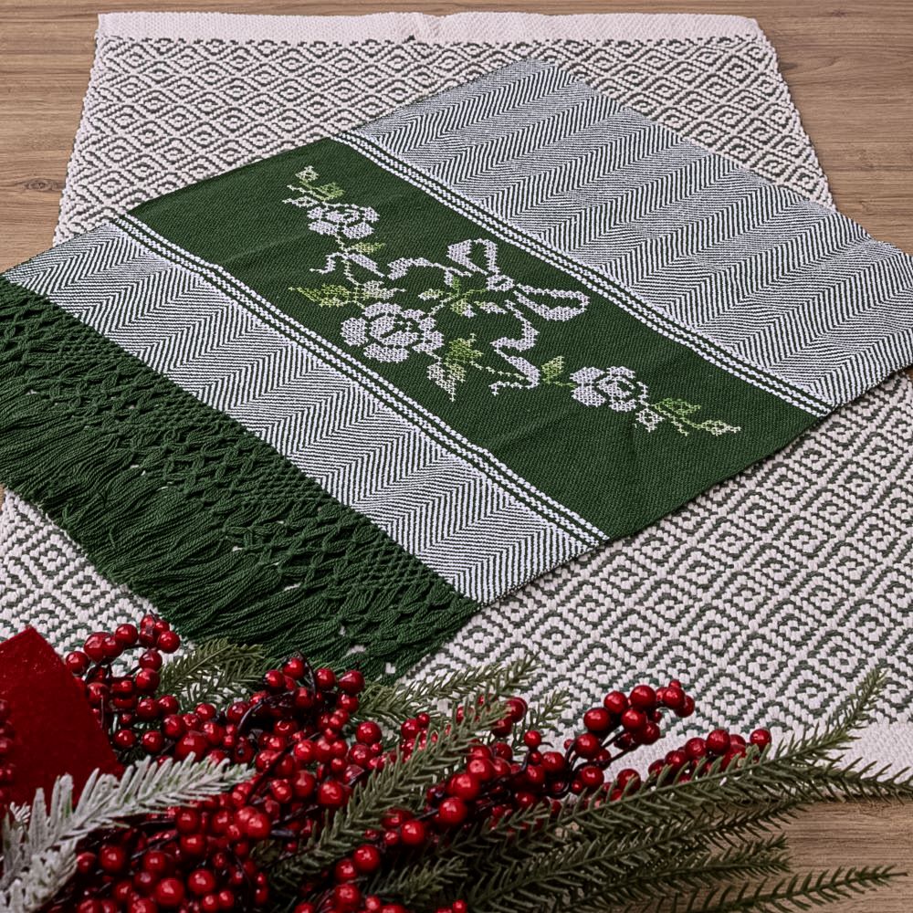 Jogo de Lavabo Bordado à Mão com 2 Peças - Verde