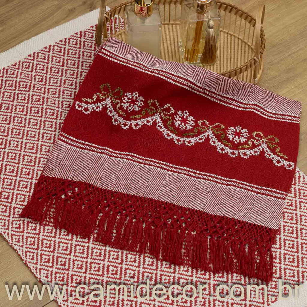 Jogo de Lavabo em Algodão Bordado com 2 Peças - Vermelho