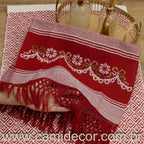 Jogo de Lavabo em Algodão Bordado com 2 Peças - Vermelho