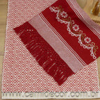 Jogo de Lavabo em Algodão Bordado com 2 Peças - Vermelho