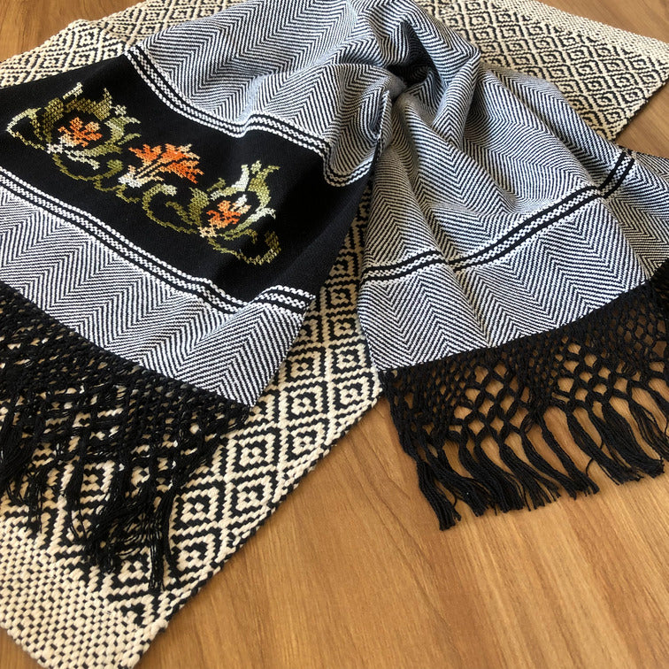 Jogo de Lavabo em algodão bordado com 2 peças - Preto