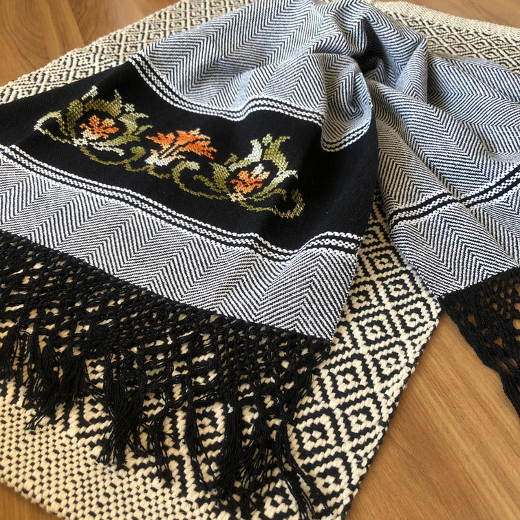 Jogo de Lavabo em algodão bordado com 2 peças - Preto