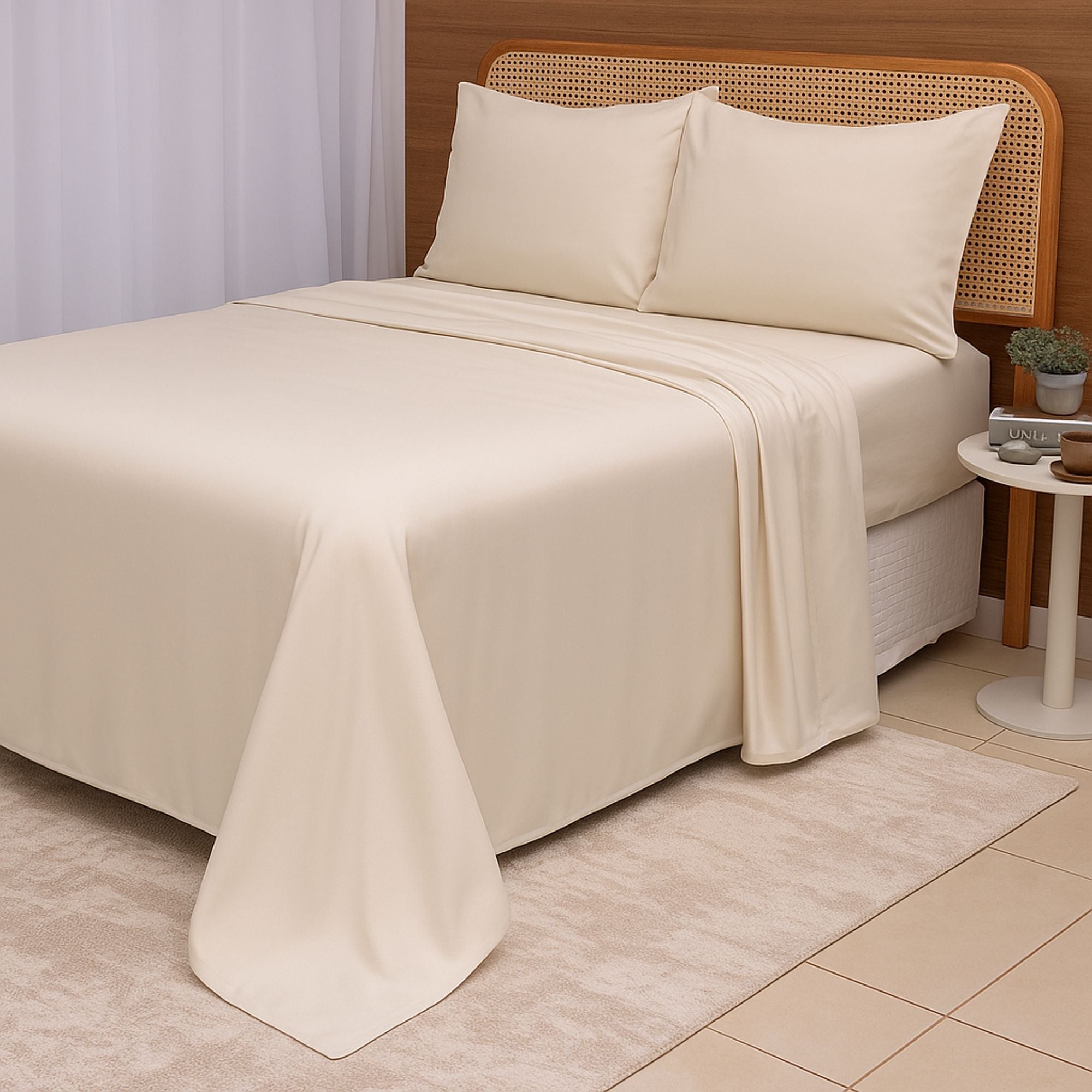 Jogo de Lençol 300 Fios  TELLAIO em 100% Fibra de Bambu - (Casal) - Bege