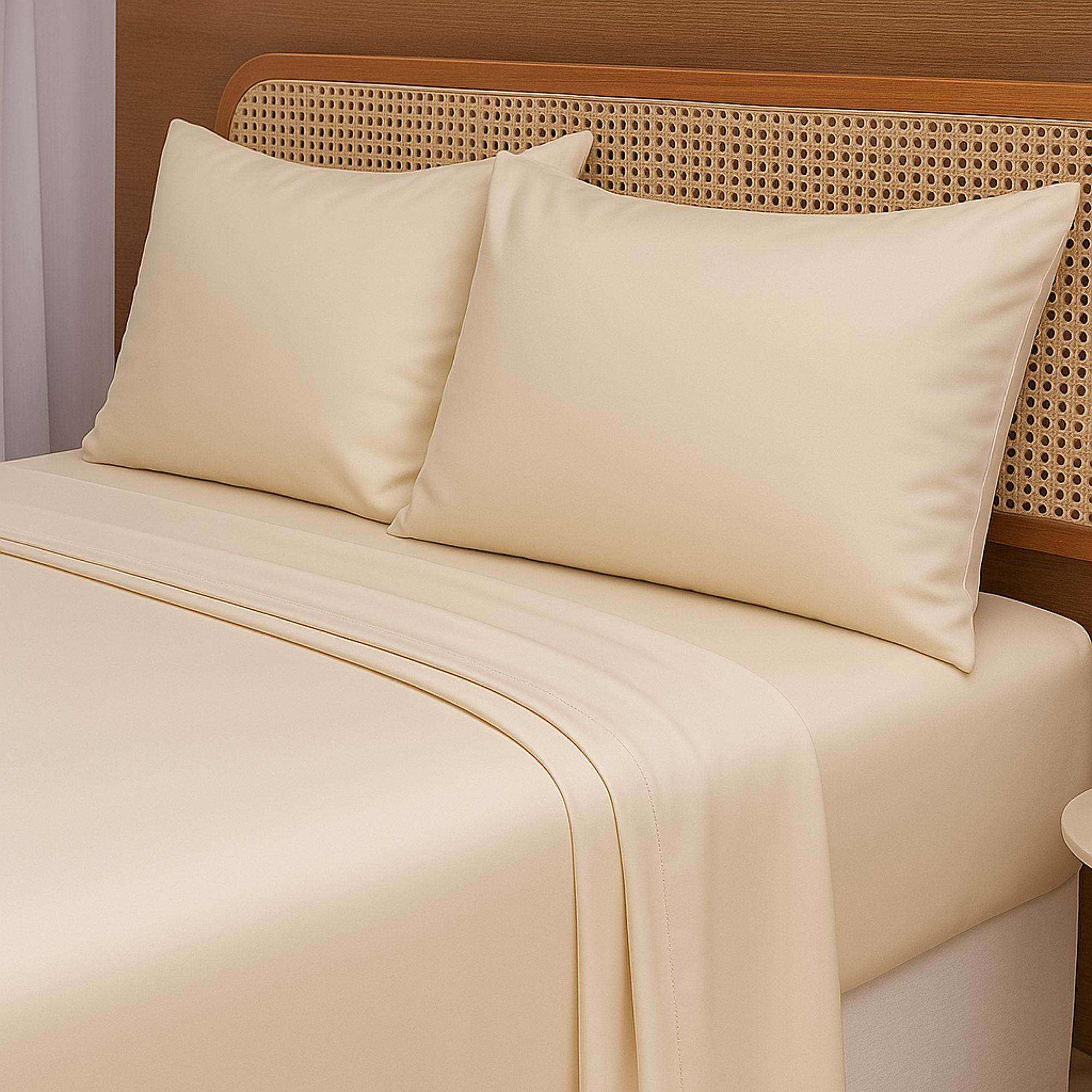 Jogo de Lençol 300 Fios TELLAIO em 100% Fibra de Bambu - (Queen) - Bege