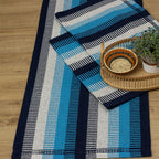 Jogo de Passadeira 2,50M Zurick Listrado com 3 peças - Azul Claro e Escuro