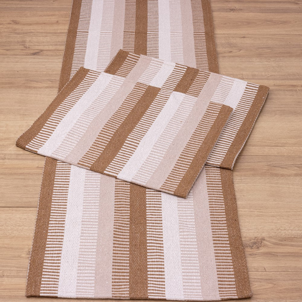 Jogo de Passadeira 2M Zurick Listrado com 3 peças - Nude e Marrom Claro