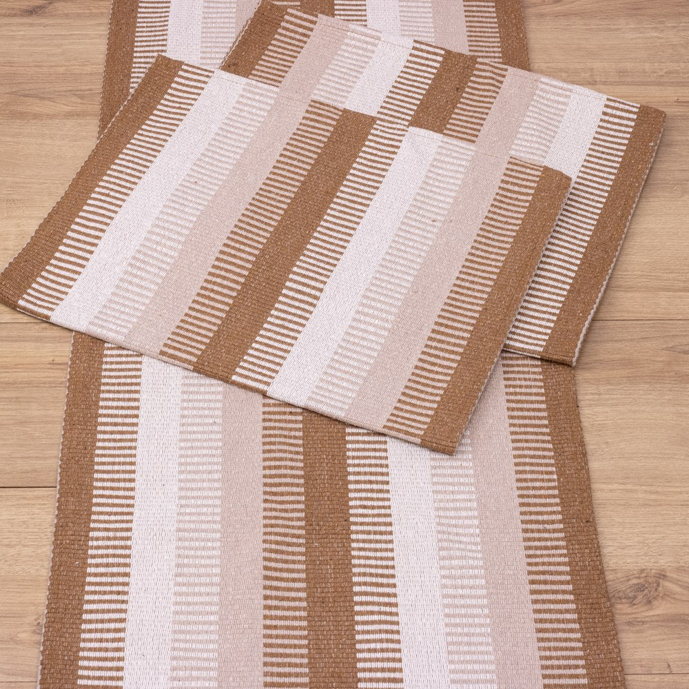 Jogo de Passadeira 2M Zurick Listrado com 3 peças - Nude e Marrom Claro