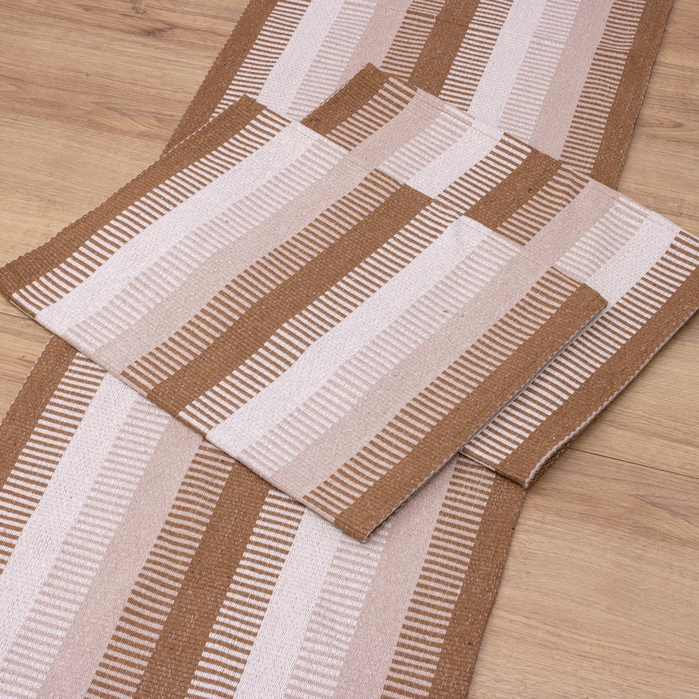 Jogo de Passadeira 2M Zurick Listrado com 3 peças - Nude e Marrom Claro