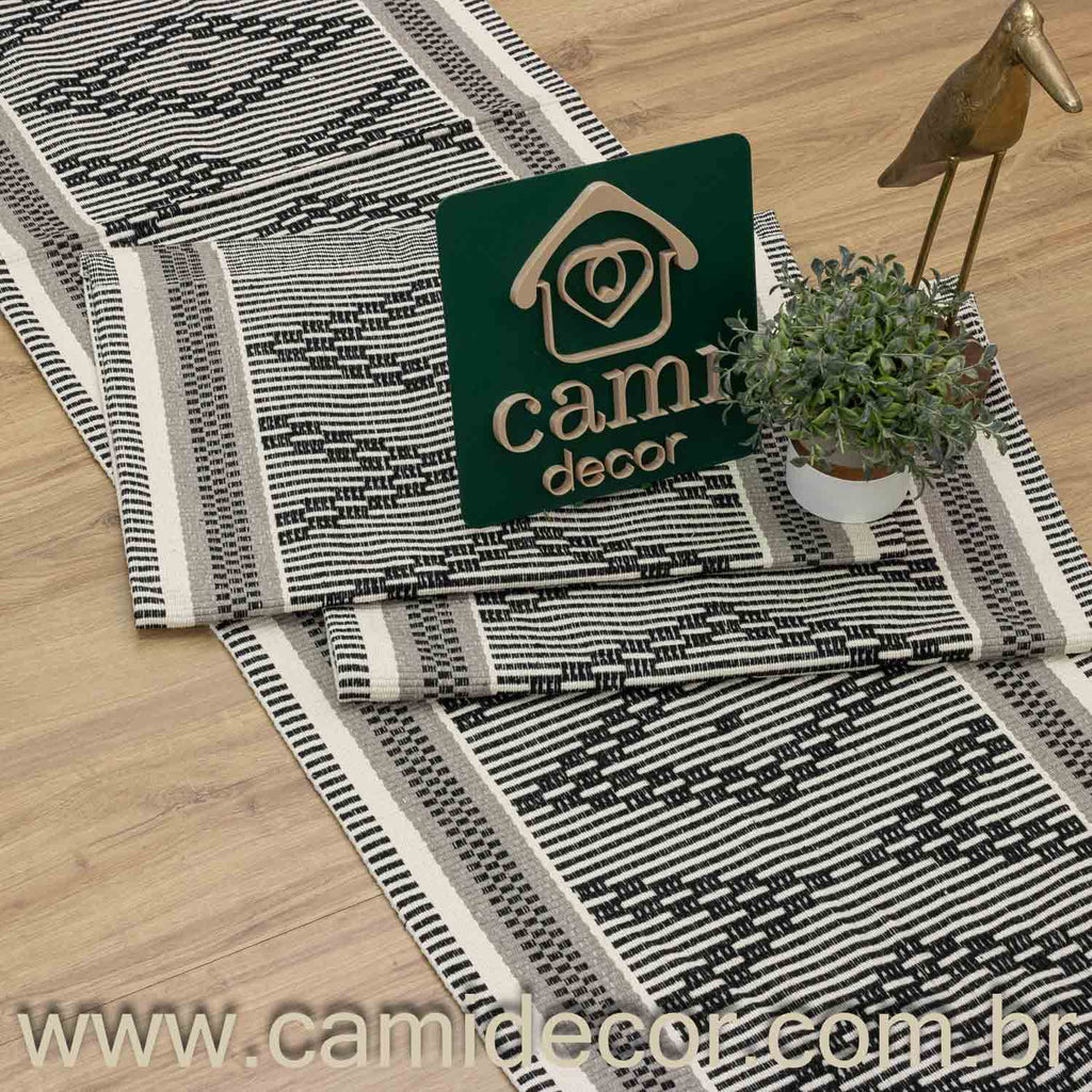 Jogo de Passadeira 2M Zurick Zig Zag com 3 peças - Preto e Cinza