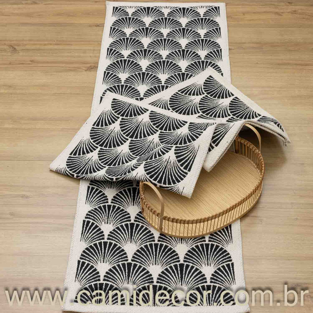 Jogo de Passadeira Búzios com 3 peças - Preto