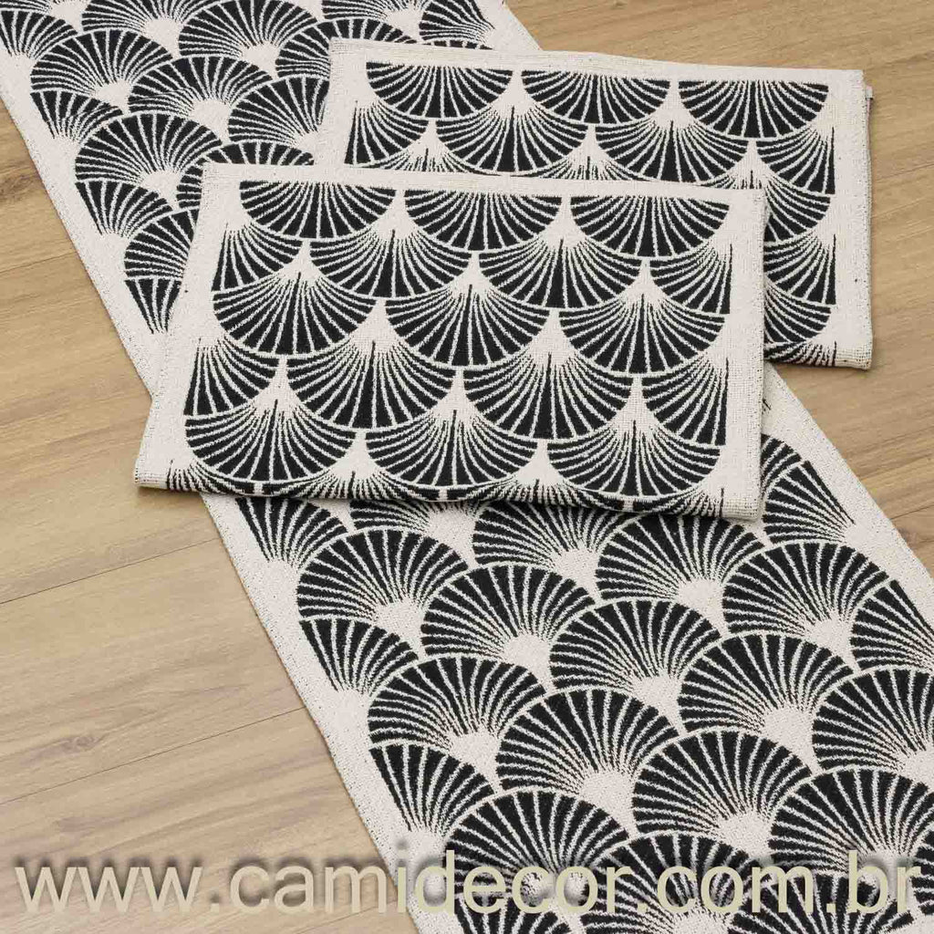 Jogo de Passadeira Búzios com 3 peças - Preto