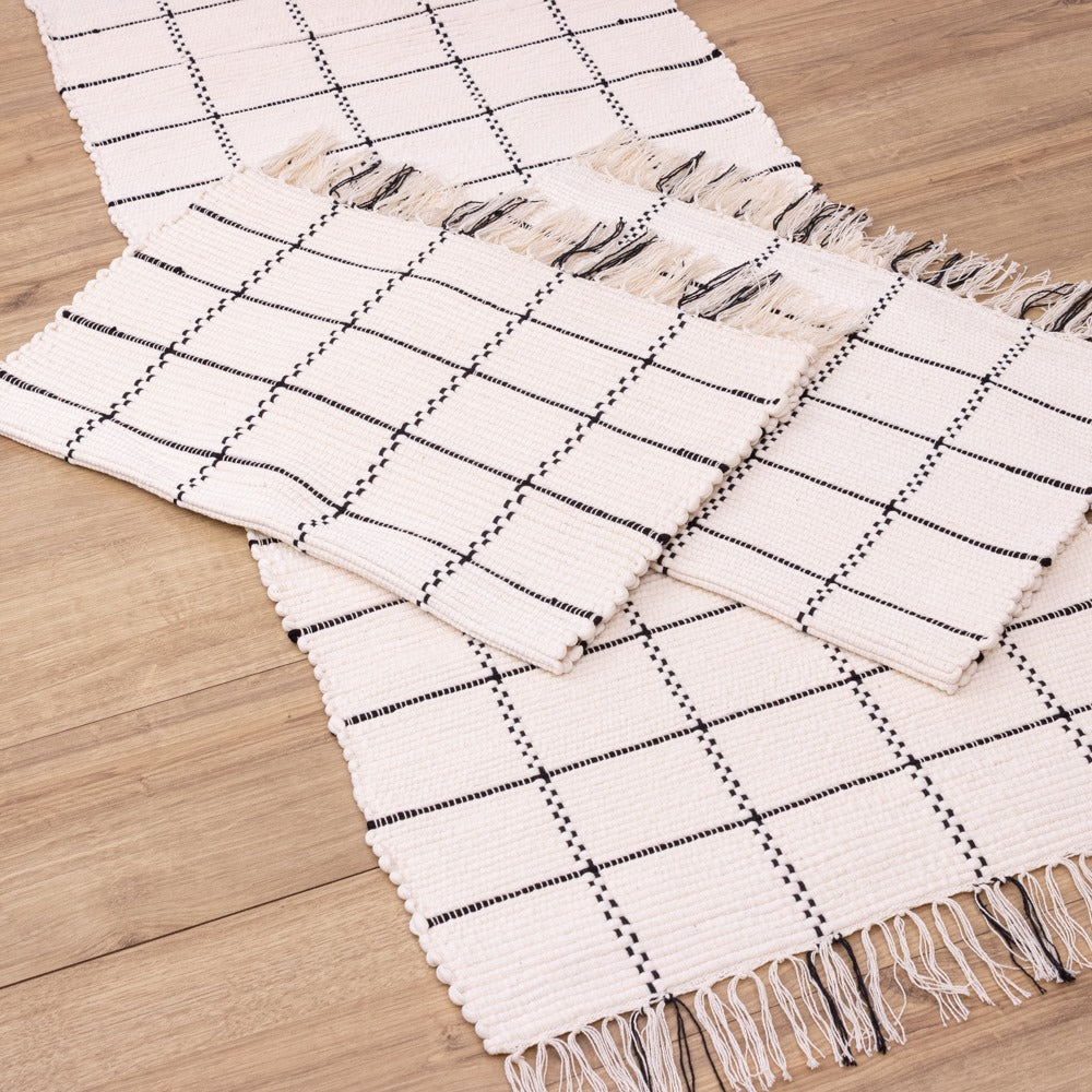 Jogo de Passadeira de Malha Chic Xadrez com 3 peças - Preto e Branco