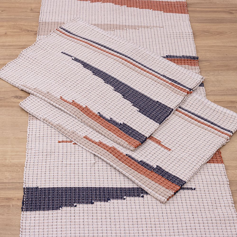 Jogo de Passadeira Florença Bico com 3 peças - Azul, Terracota e Bege