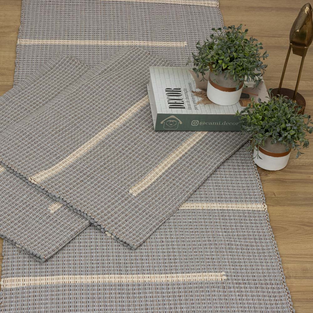 Jogo de Passadeira Florença Listrado com 3 peças - Cinza Claro