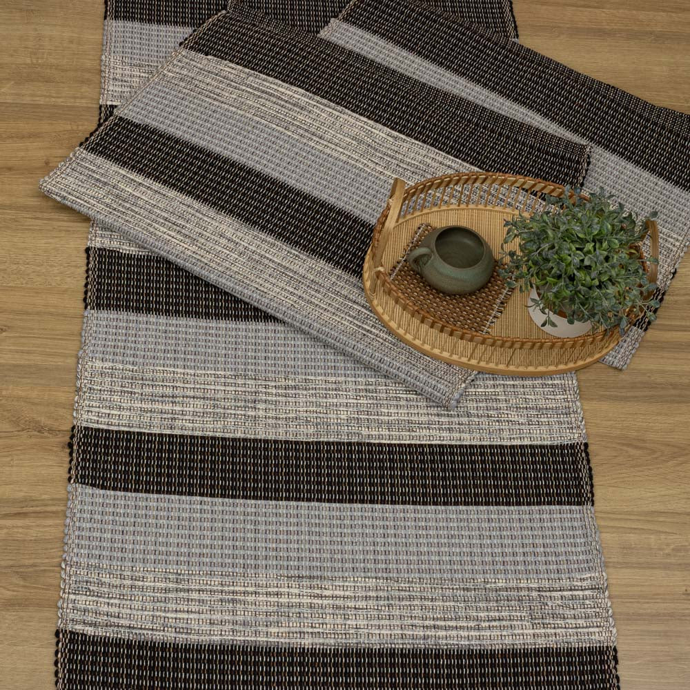 Jogo de Passadeira Florença Listrado com 3 peças - Preto e Cinza