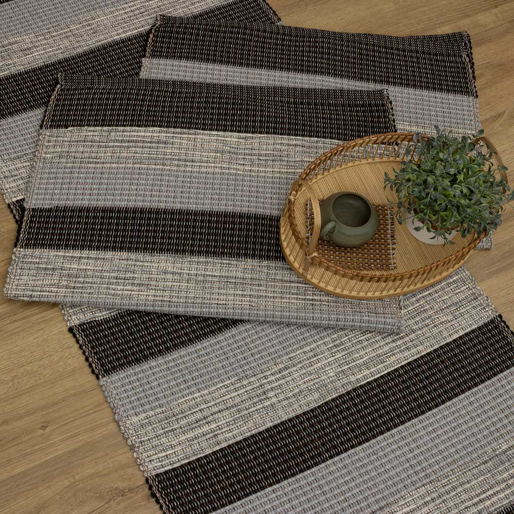 Jogo de Passadeira Florença Listrado com 3 peças - Preto e Cinza