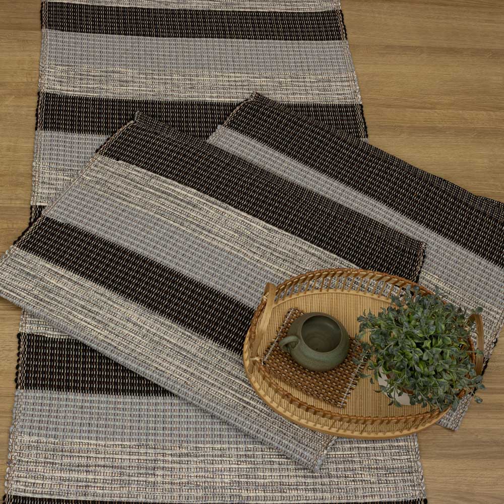 Jogo de Passadeira Florença Listrado com 3 peças - Preto e Cinza