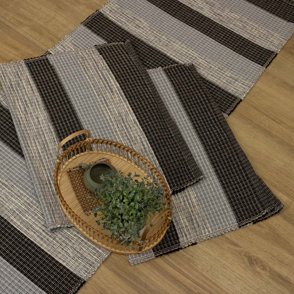 Jogo de Passadeira Florença Listrado com 3 peças - Preto e Cinza