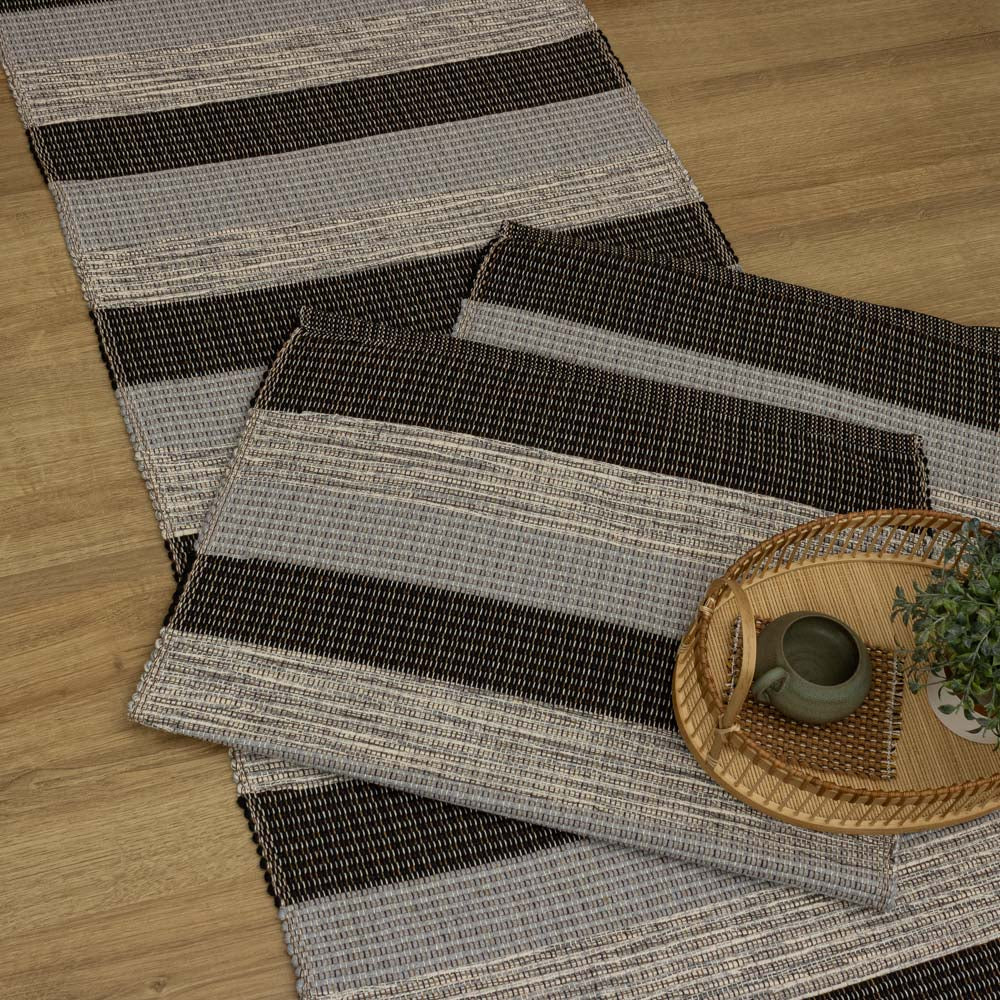 Jogo de Passadeira Florença Listrado com 3 peças - Preto e Cinza