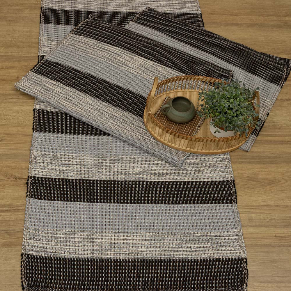 Jogo de Passadeira Florença Listrado com 3 peças - Preto e Cinza