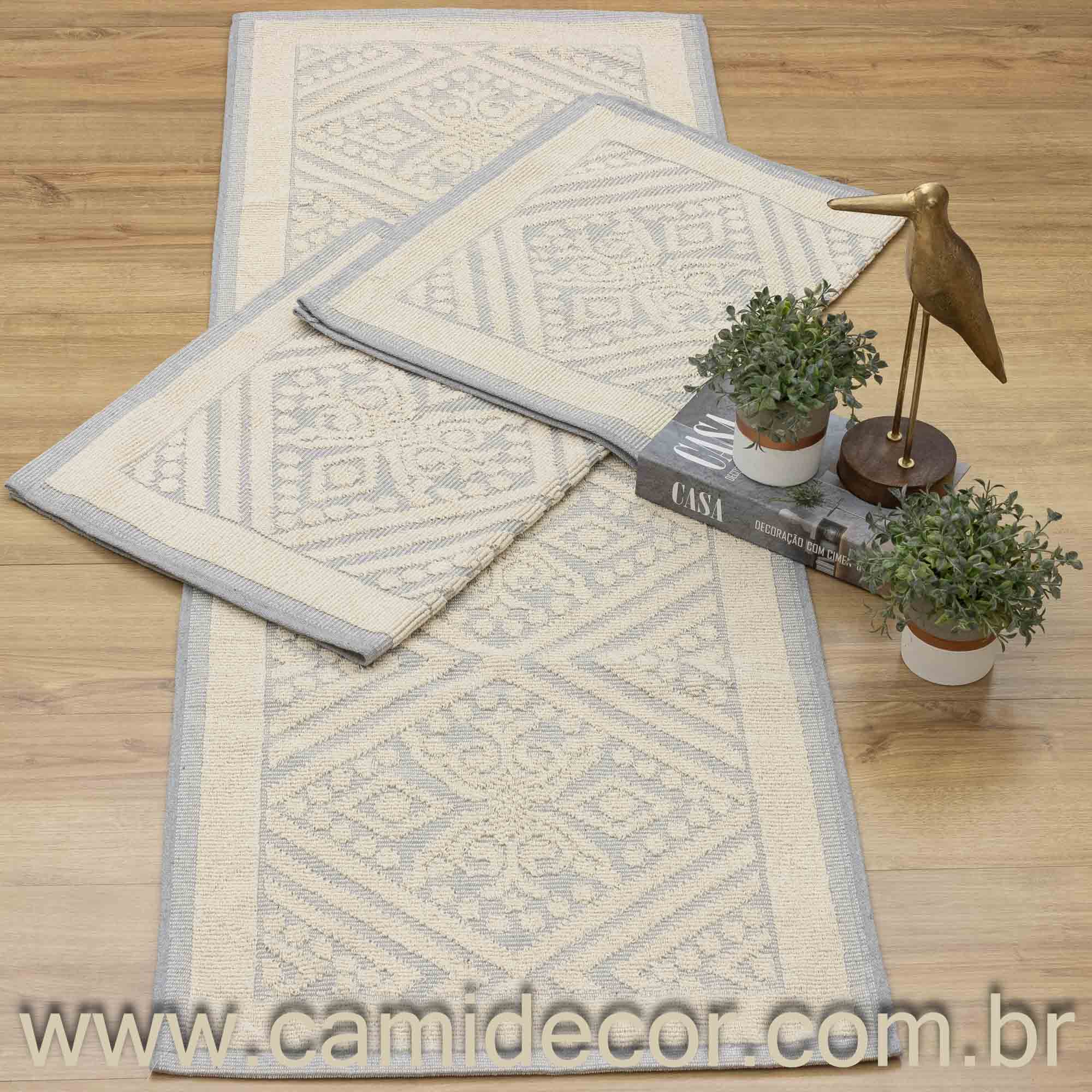 Jogo de Passadeira Toscana com 3 Peças - Cinza Azulado