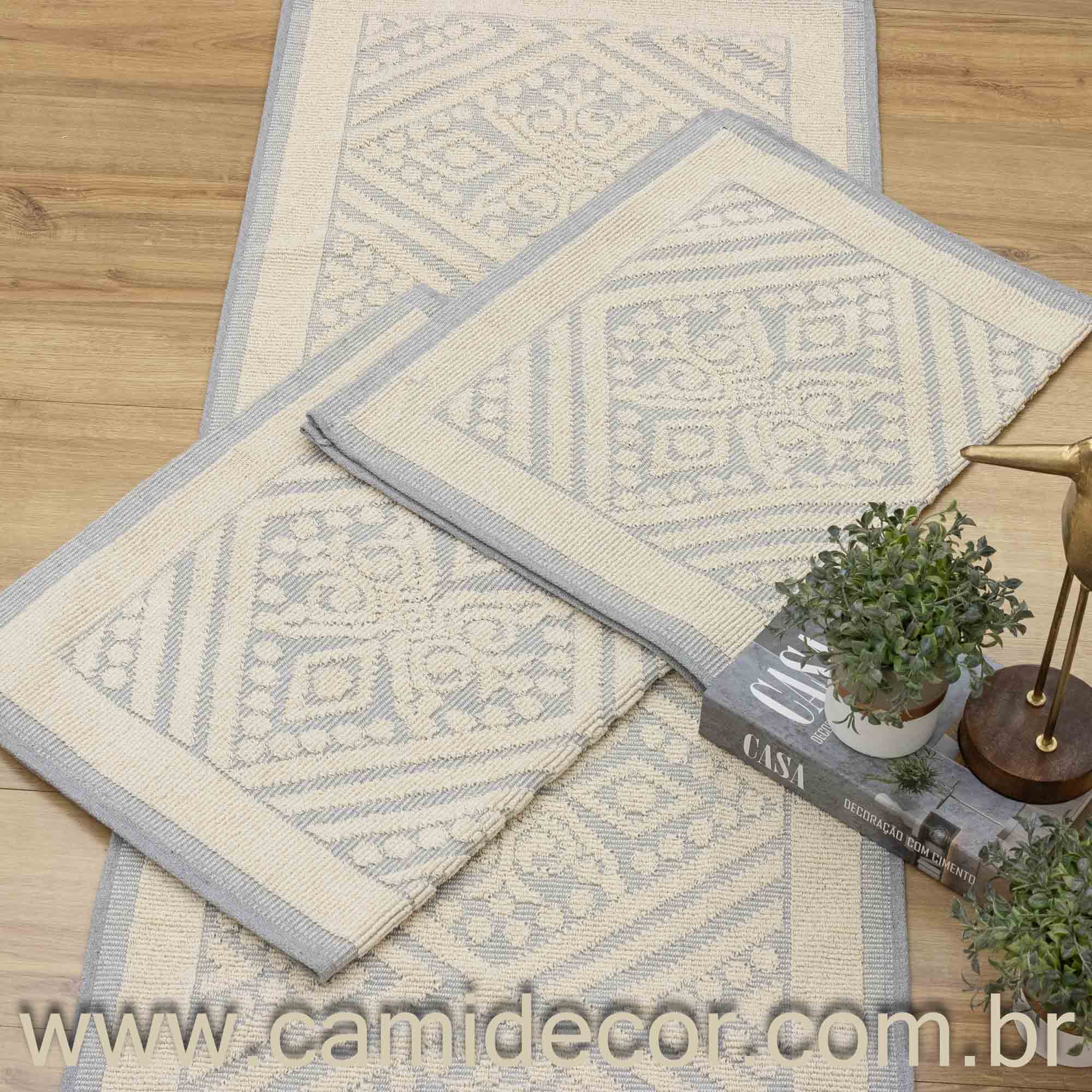 Jogo de Passadeira Toscana com 3 Peças - Cinza Azulado