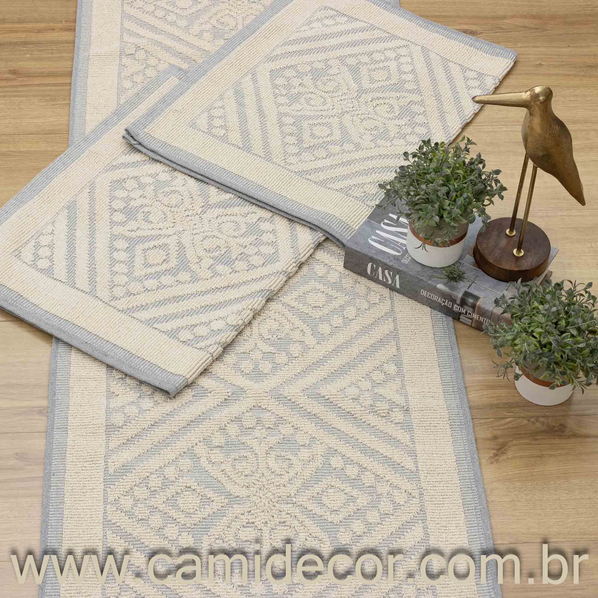 Jogo de Passadeira Toscana com 3 Peças - Cinza Azulado