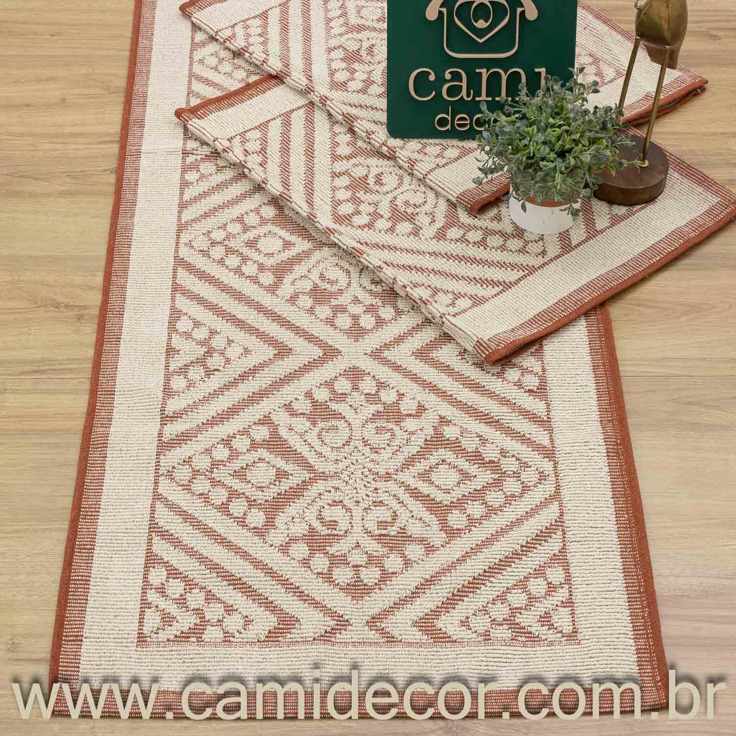 Jogo de Passadeira Toscana com 3 Peças - Terracota