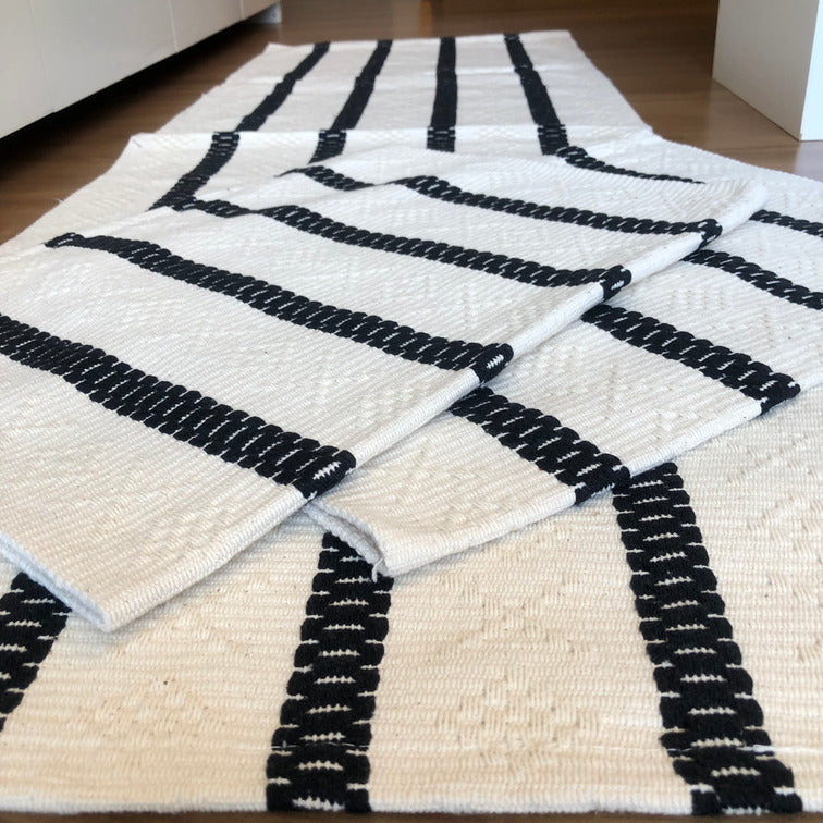 Jogo de Passadeira Veneza com 3 peças - Cru e Preto