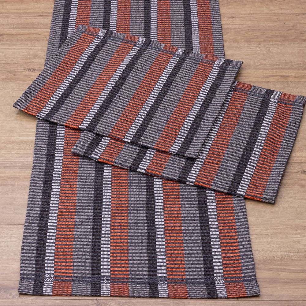 Jogo de Passadeira Zurick Listrado com 3 peças - Cinza, Preto e Terracota