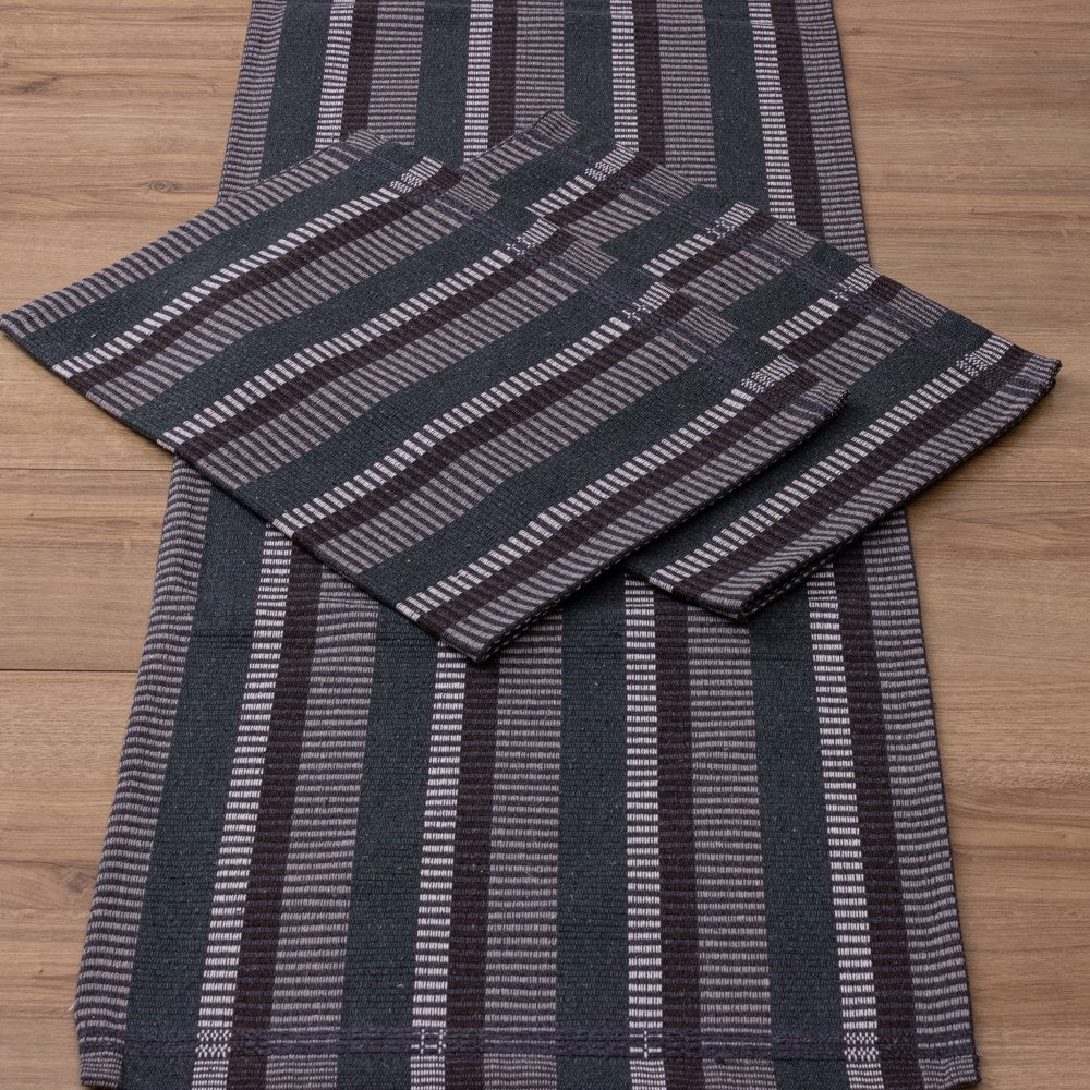 Jogo de Passadeira Zurick Listrado com 3 peças - Cinza Escuro e Verde