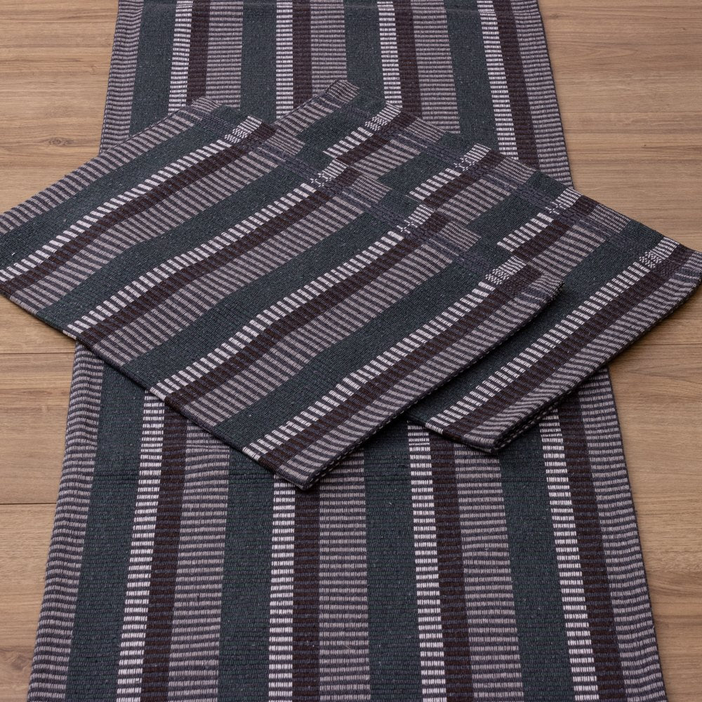 Jogo de Passadeira Zurick Listrado com 3 peças - Cinza Escuro e Verde