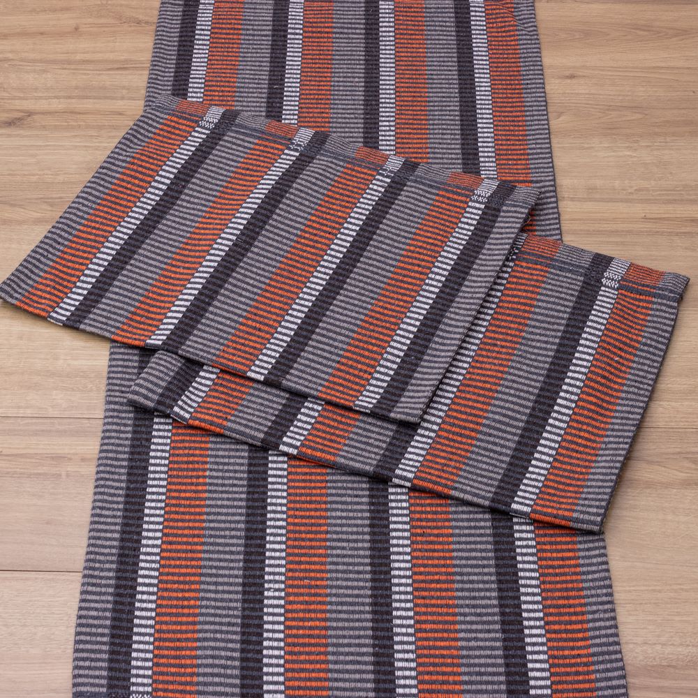 Jogo de Passadeira Zurick Listrado com 3 peças - Cinza, Preto e Terracota