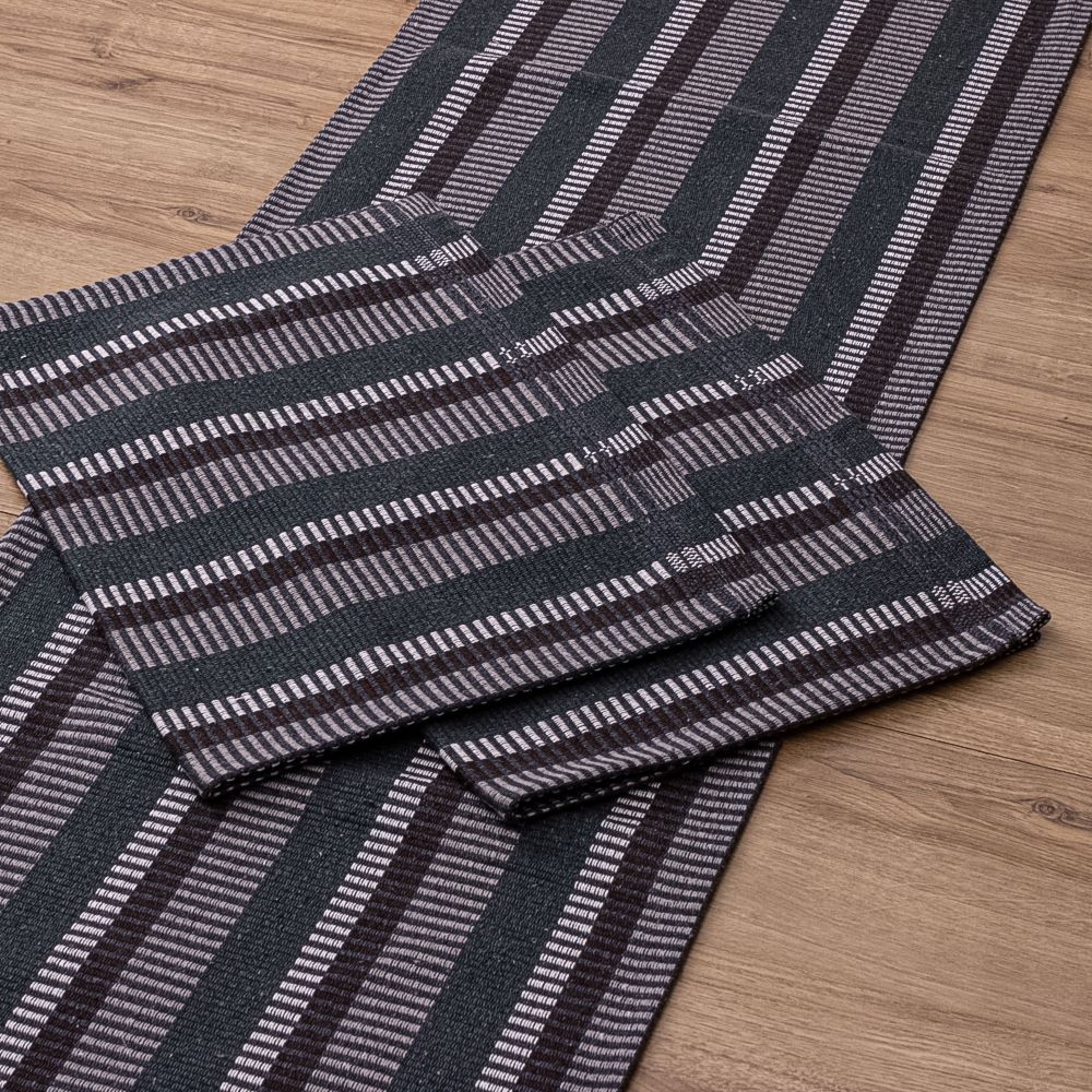 Jogo de Passadeira Zurick Listrado com 3 peças - Cinza Escuro e Verde