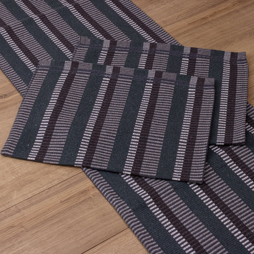 Jogo de Passadeira Zurick Listrado com 3 peças - Cinza Escuro e Verde