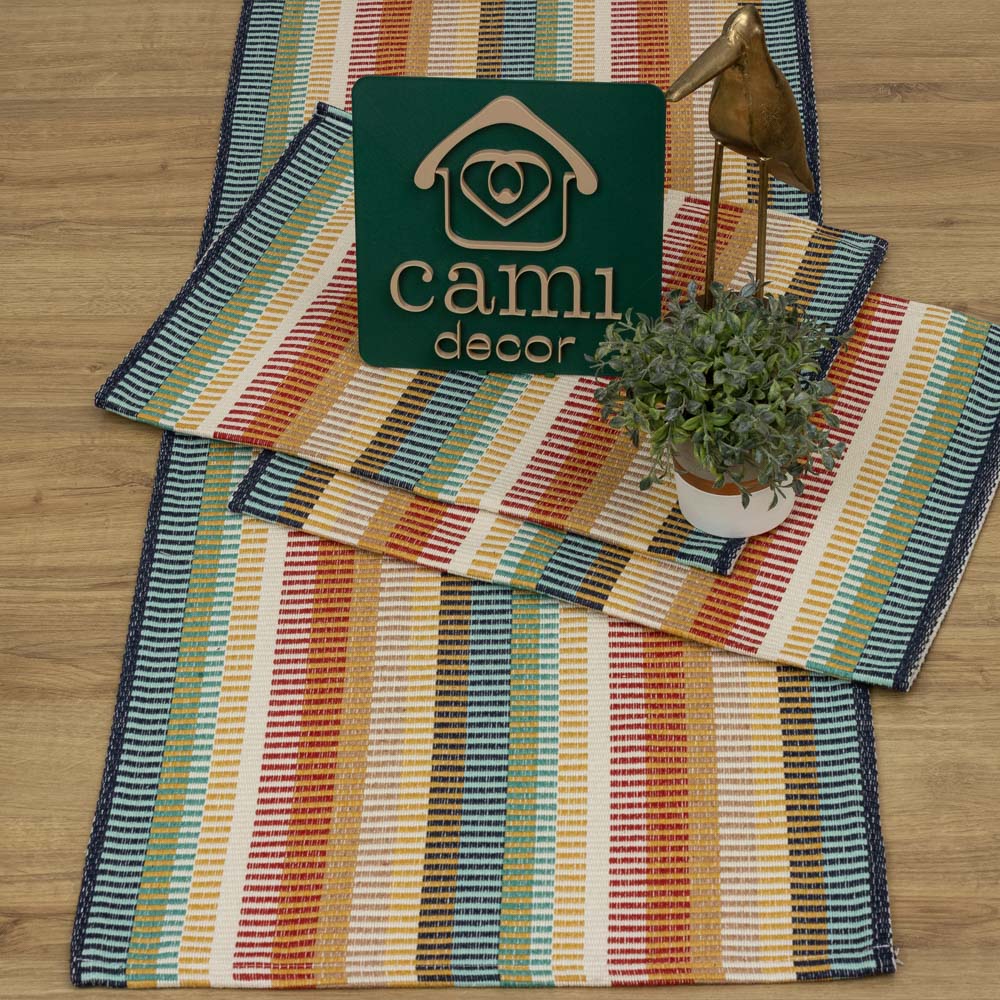 Jogo de Passadeira Zurick Listrado com 3 peças - Colorido