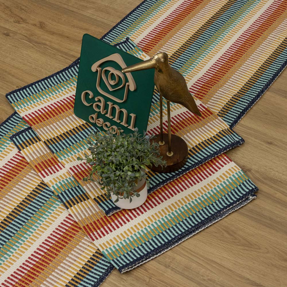 Jogo de Passadeira Zurick Listrado com 3 peças - Colorido