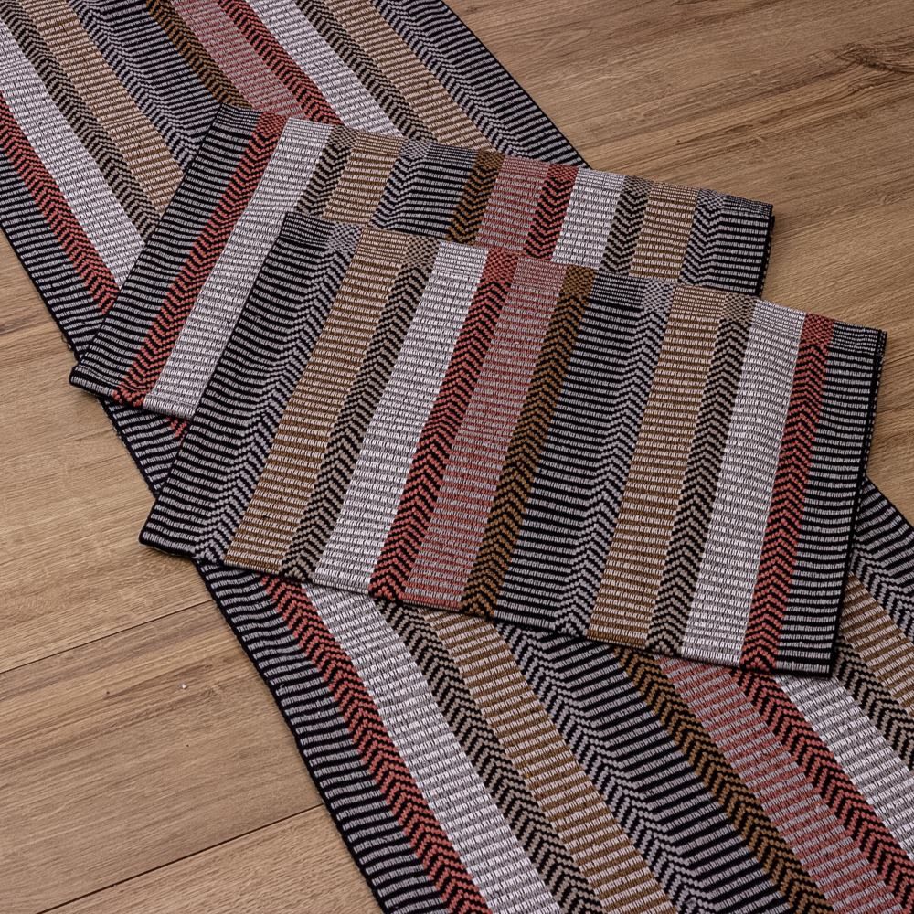 Jogo de Passadeira Zurick Listrado com 3 peças - Preto, Terracota e Bege