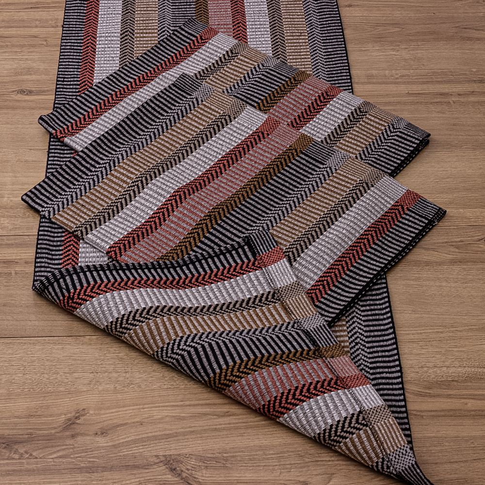 Jogo de Passadeira Zurick Listrado com 3 peças - Preto, Terracota e Bege