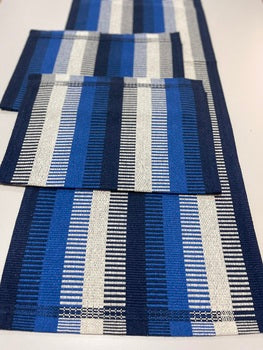 Jogo de Passadeira Zurick Listrado com 3 peças - Azul