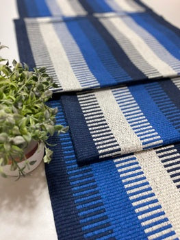 Jogo de Passadeira Zurick Listrado com 3 peças - Azul