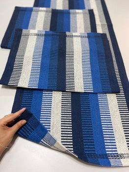 Jogo de Passadeira Zurick Listrado com 3 peças - Azul