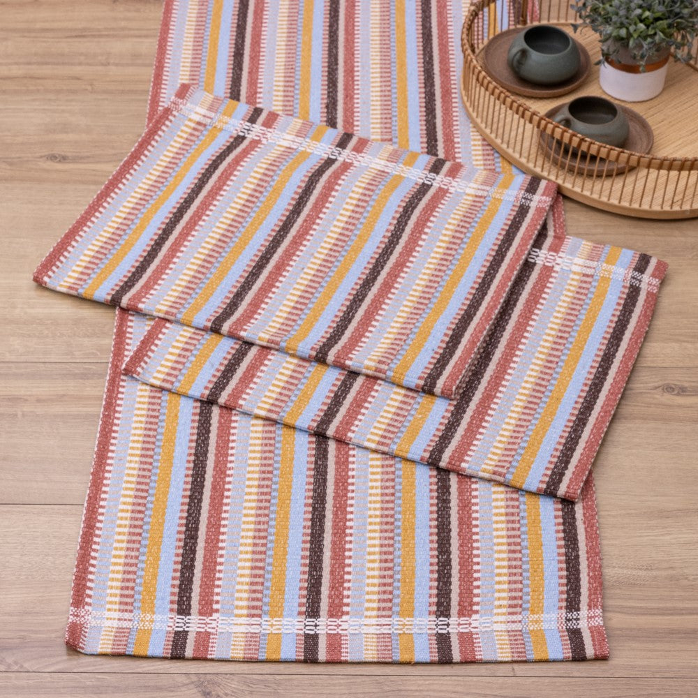 Jogo de Passadeira Zurick Listrado com 3 peças - Azul, Mostarda e Terracota